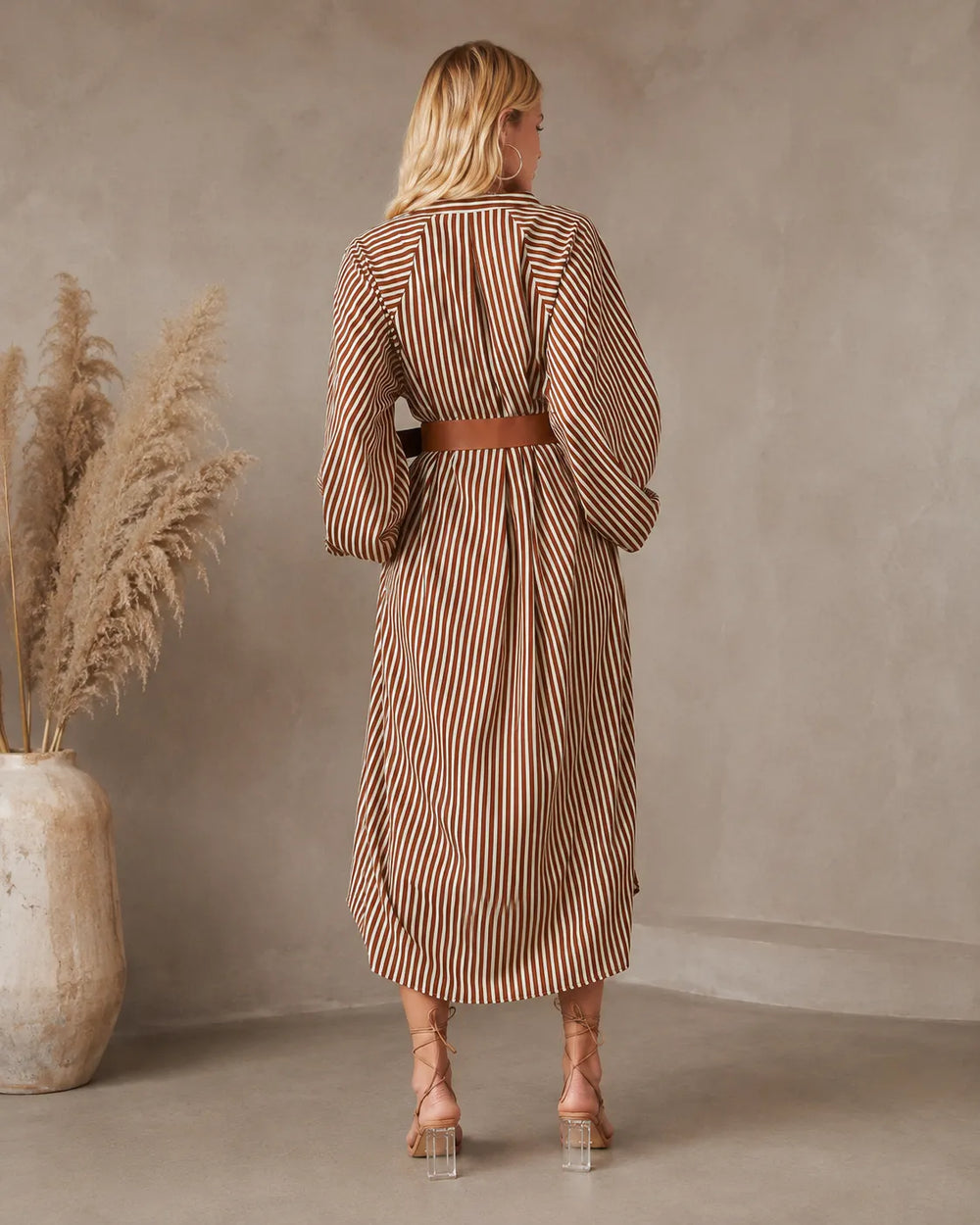 Sienna | Vestido camisero midi a rayas con cinturón