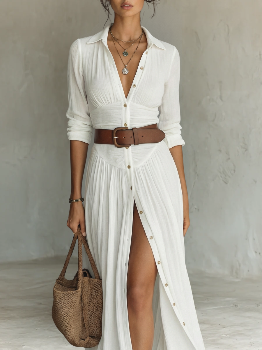 Palmera | Vestido largo con cuello sastre