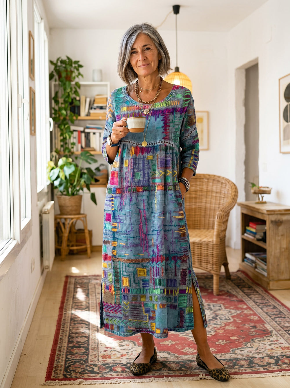 Manuela | Vestido patchwork - Azul