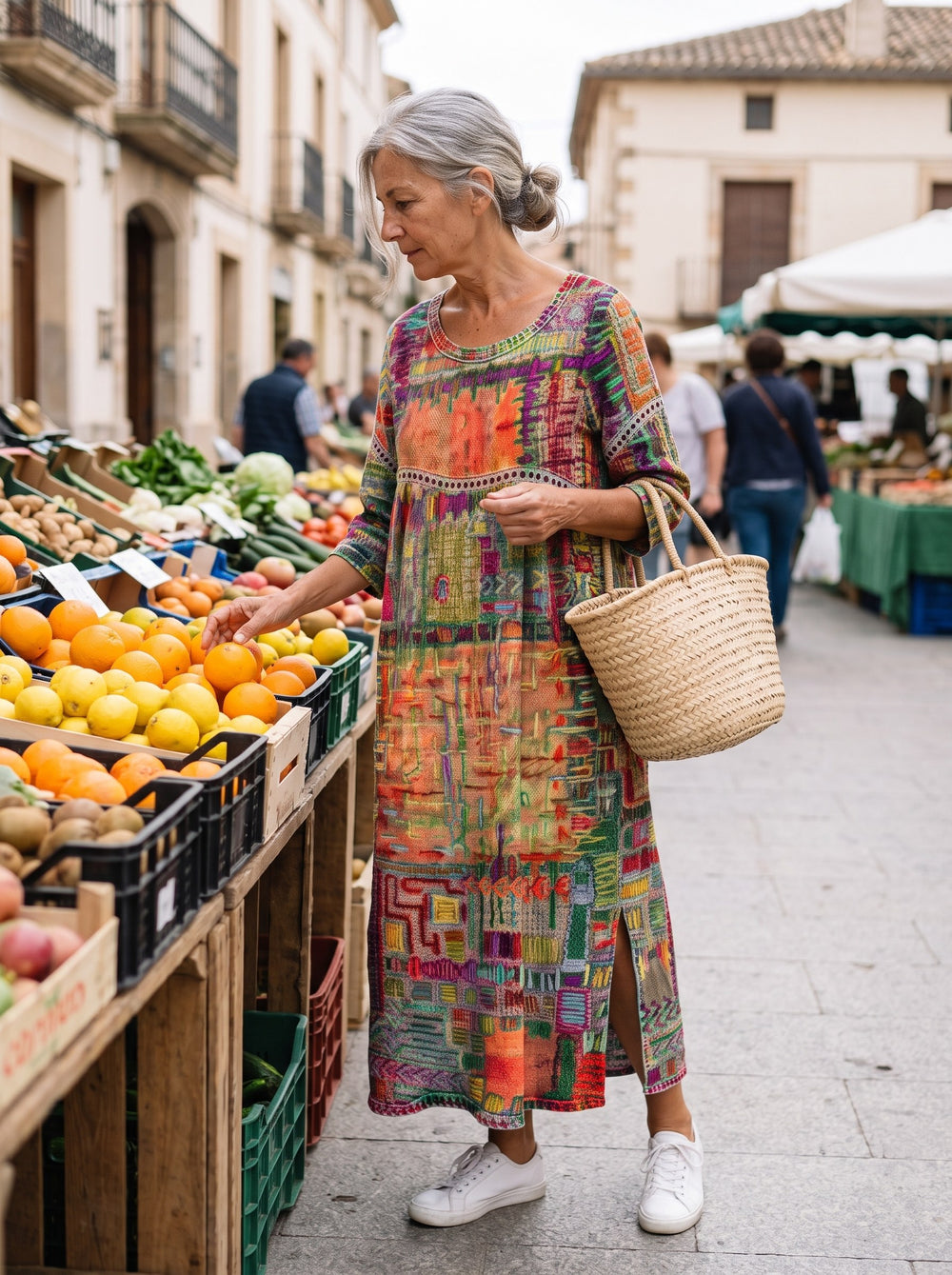 Manuela | Vestido patchwork - Naranja