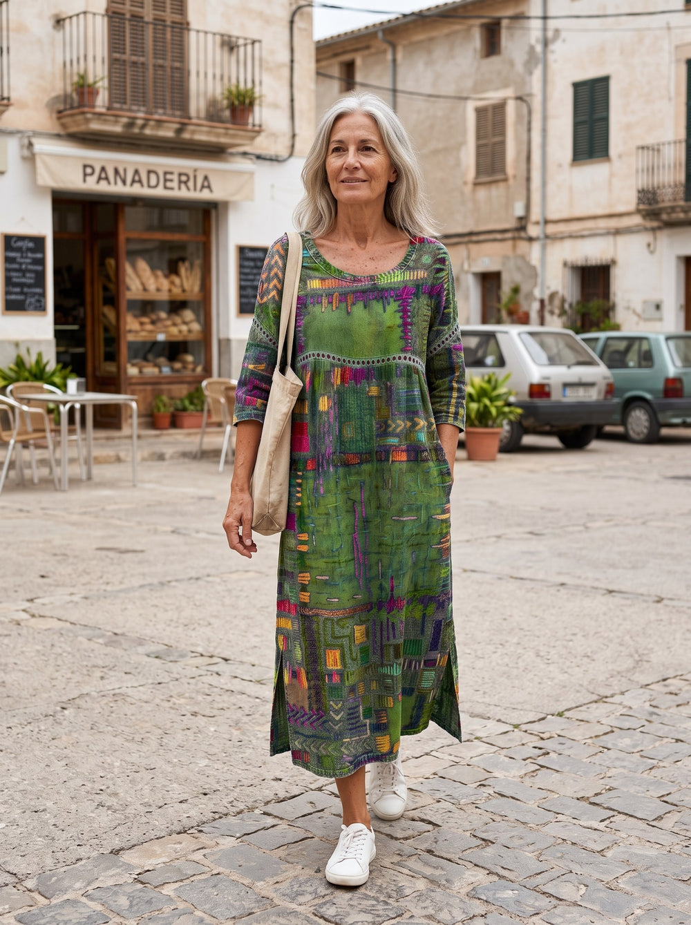 Manuela | Vestido patchwork - Verde