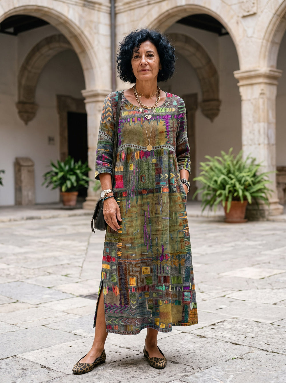 Manuela | Vestido patchwork - Verde militar