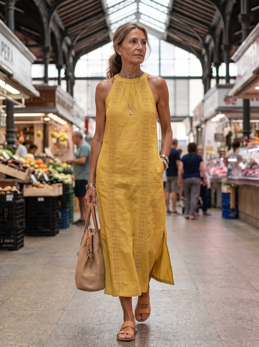 Juniper, vestido midi en color amarillo