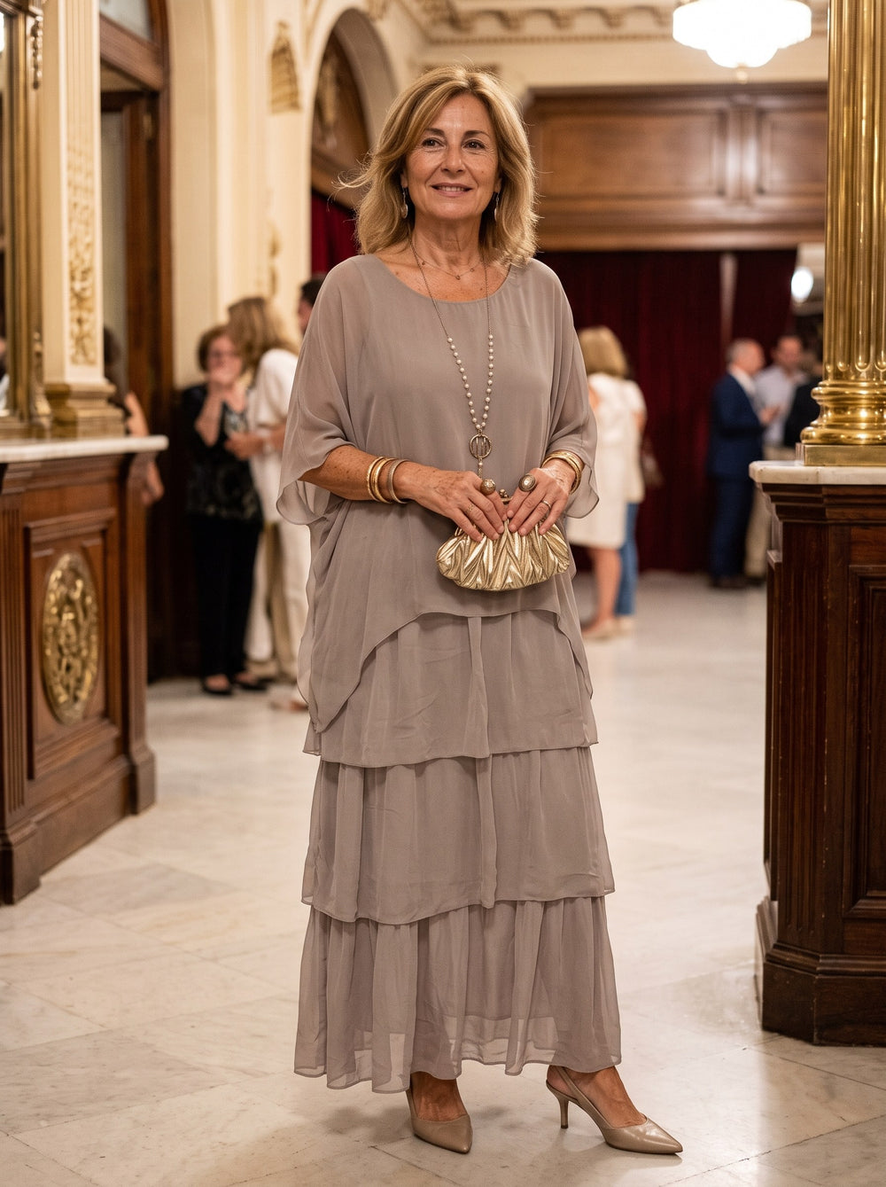 Larissa | Vestido largo con caída - Gris