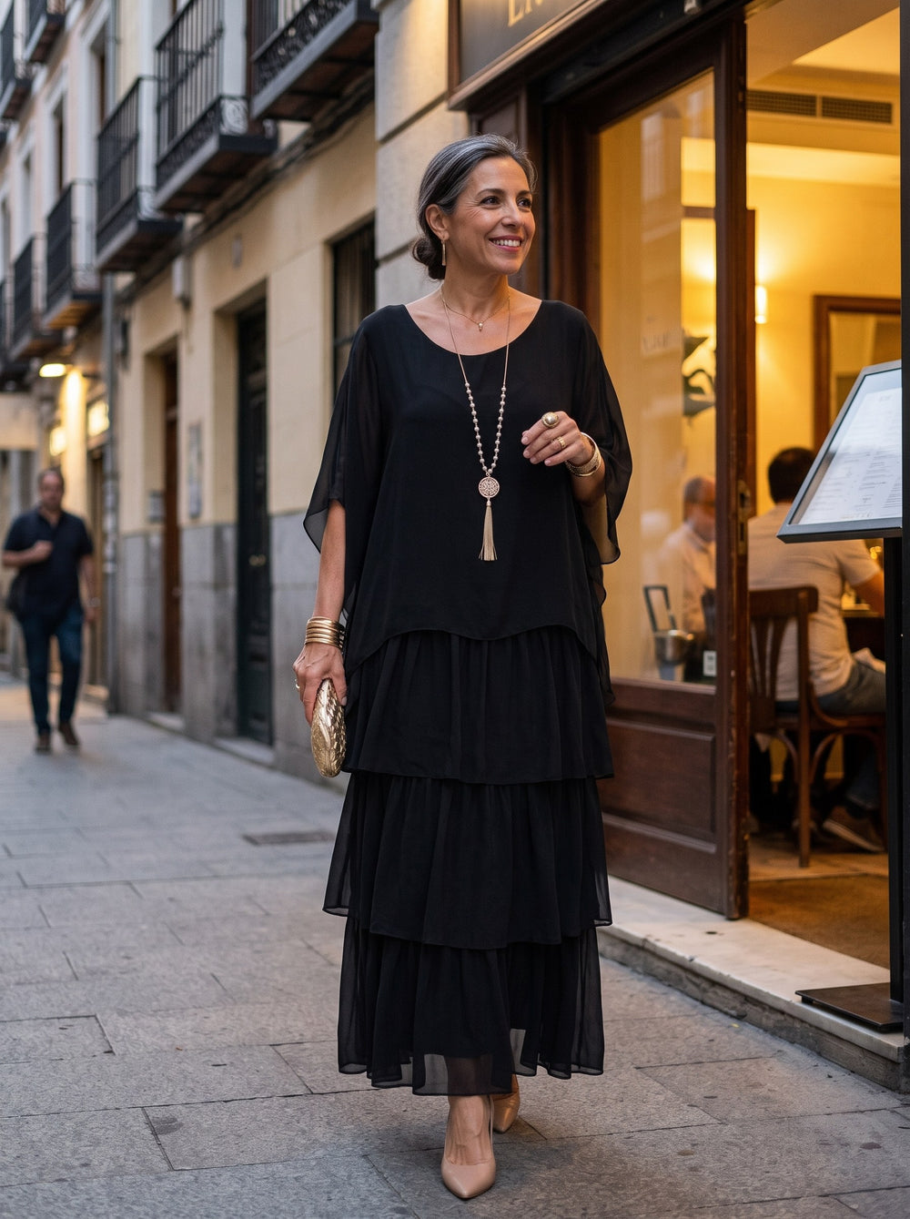 Larissa | Vestido largo con caída - Negro