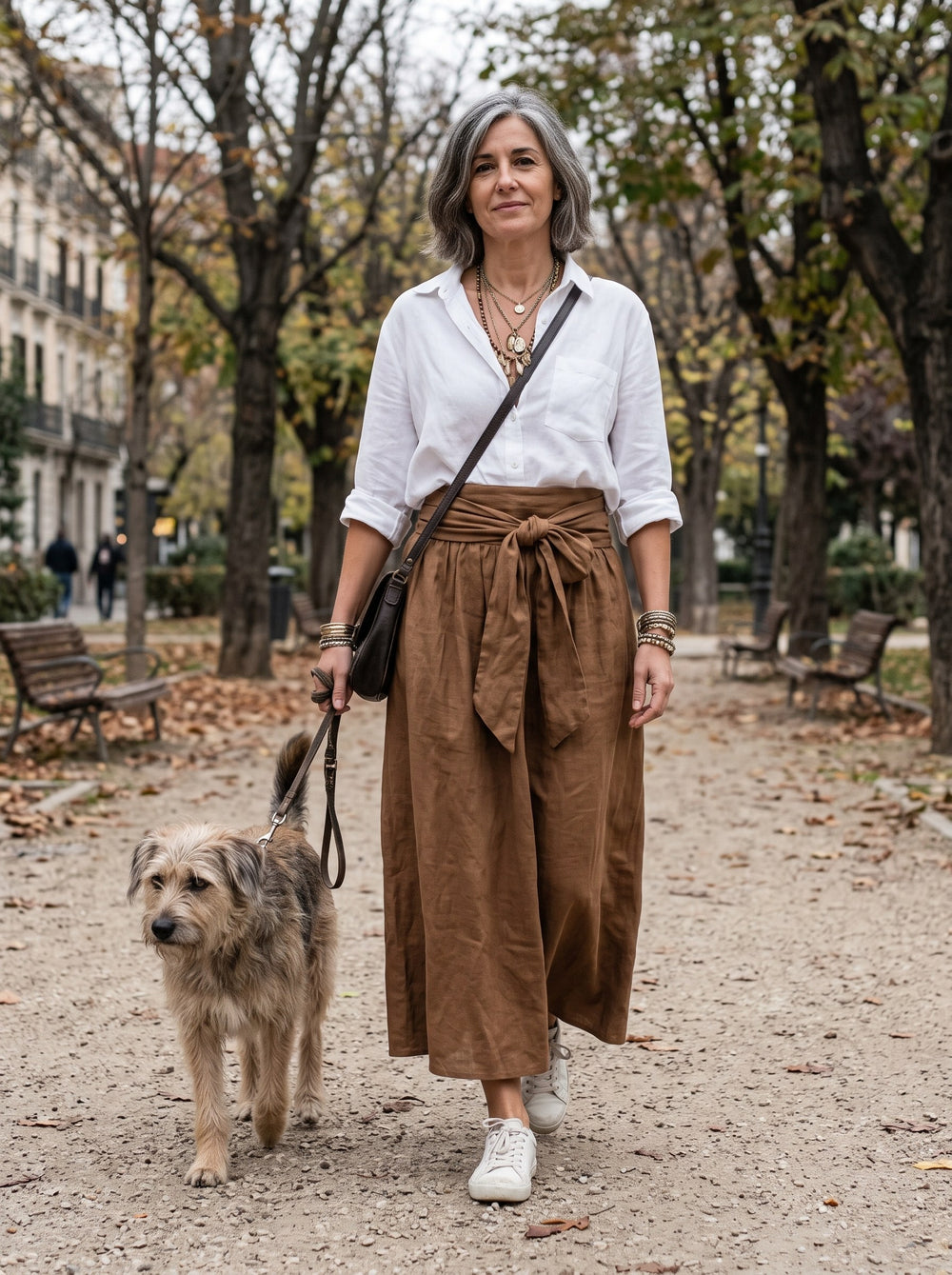 Verano | Conjunto de falda midi - Blanco y marrón