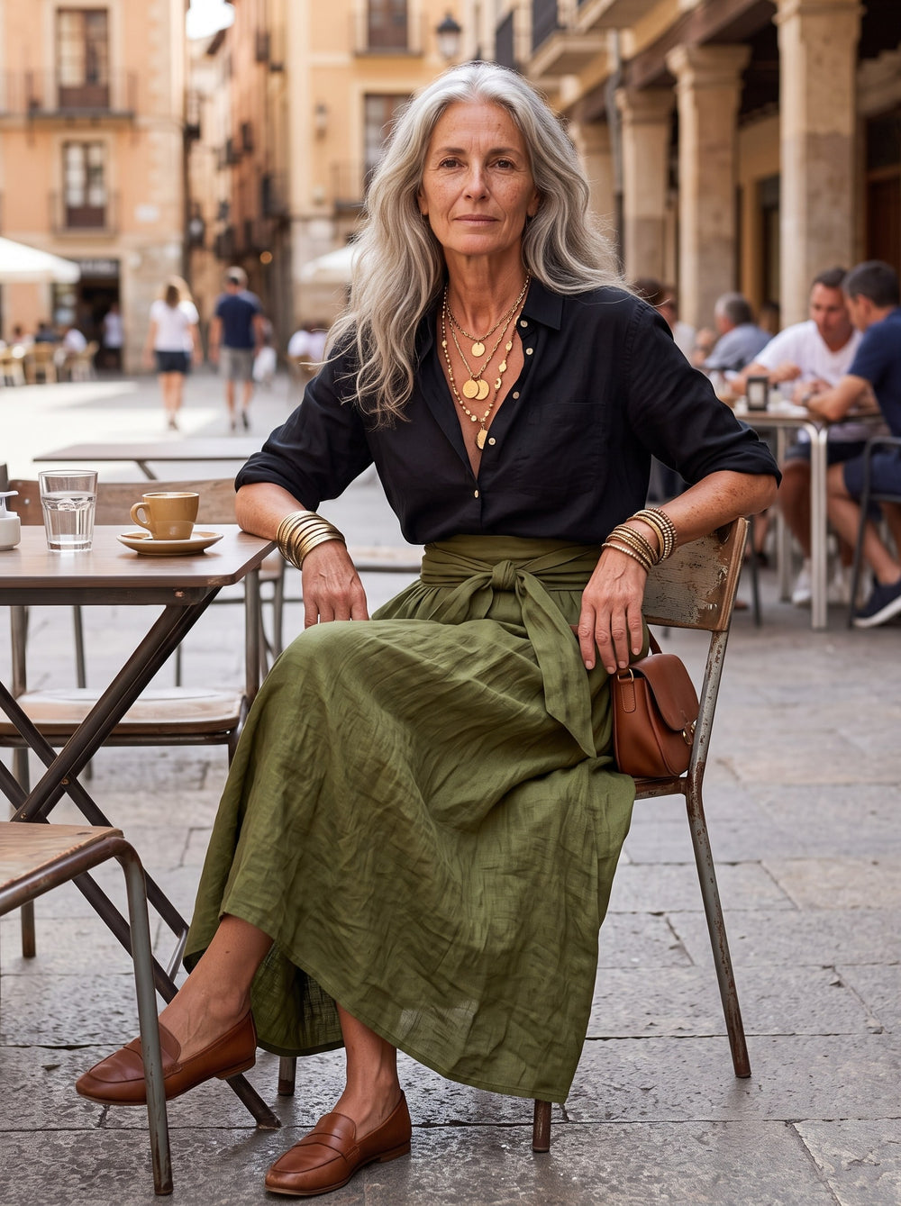 Verano | Conjunto de falda midi - Negro y verde