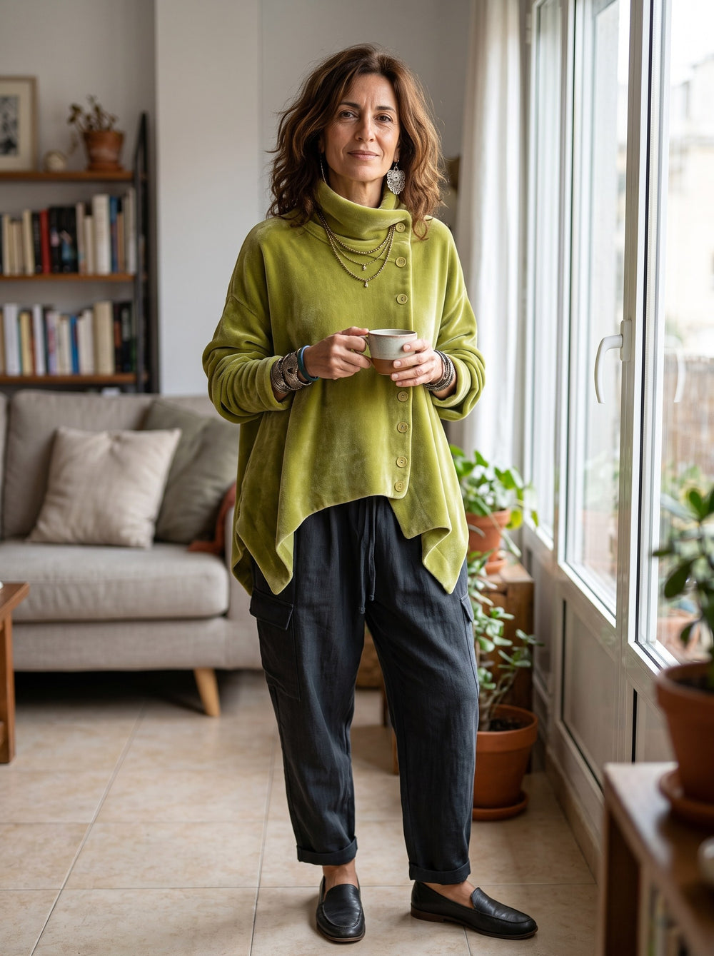Velia | Top de terciopelo con cuello alto - Verde oliva