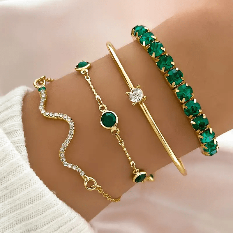 Victoria | Set de pulseras vintage con circonitas verdes