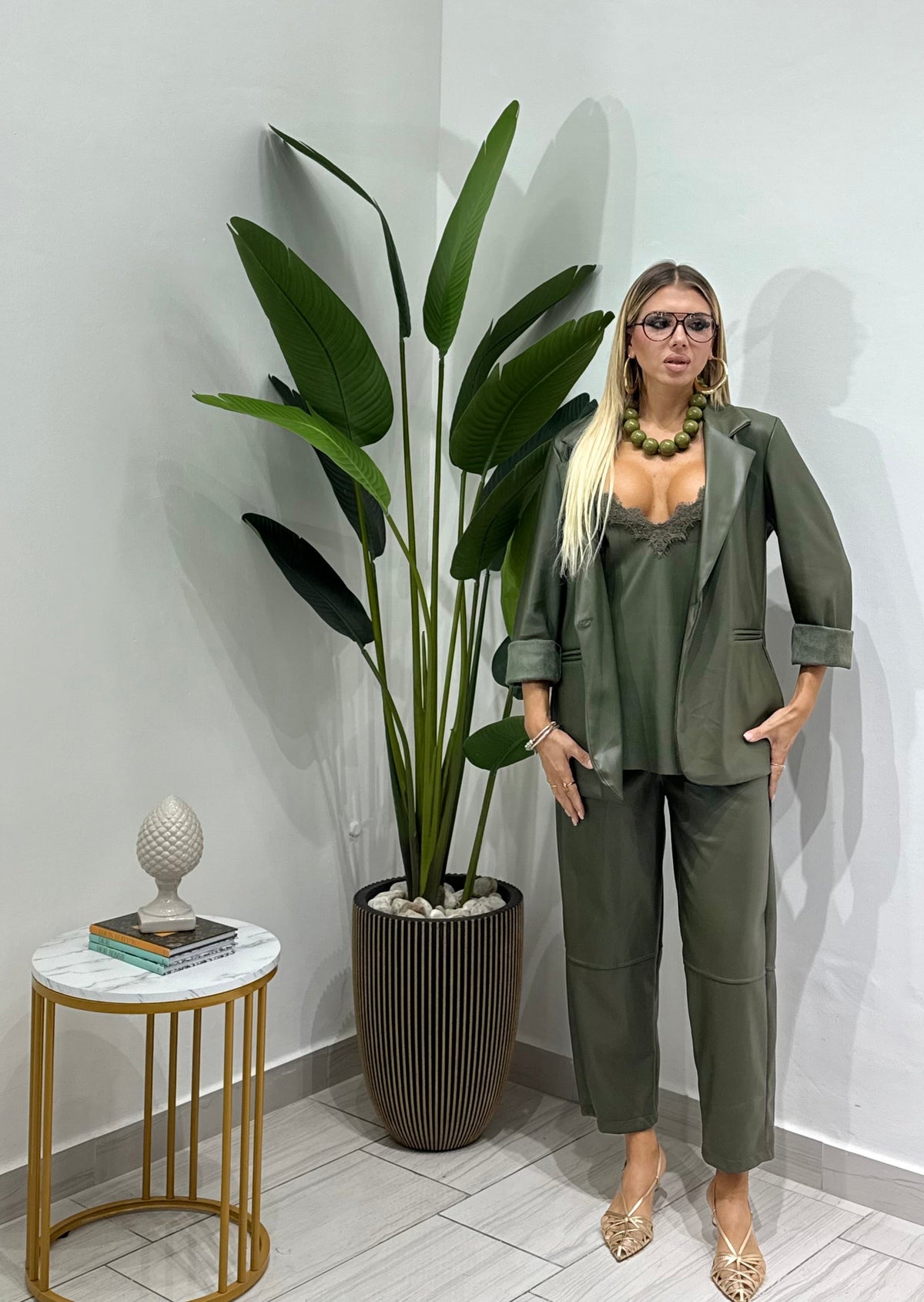 Greta | Conjunto de blazer en piel sintética