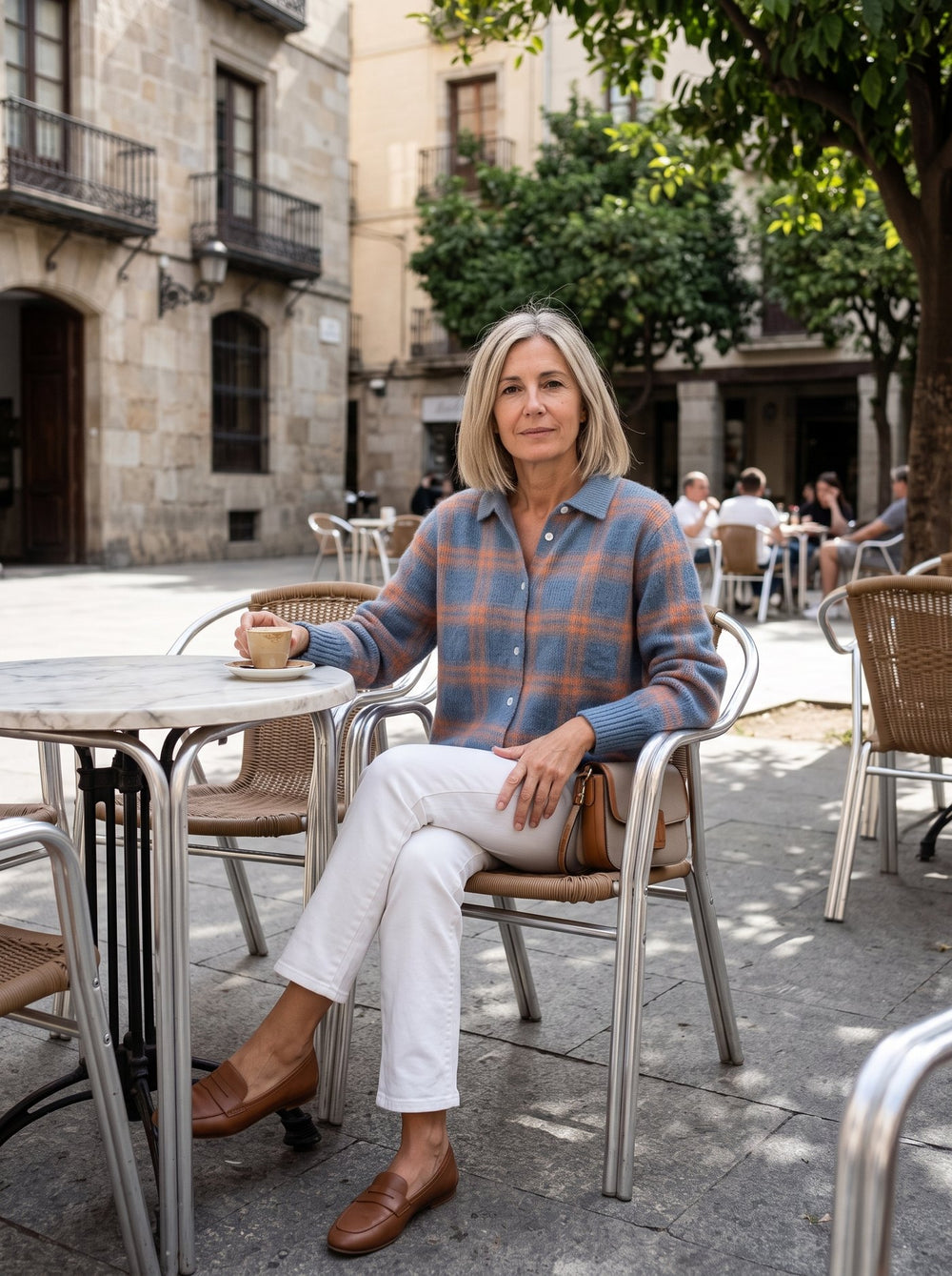 Anna, chaqueta de punto de cuadros en color azul
