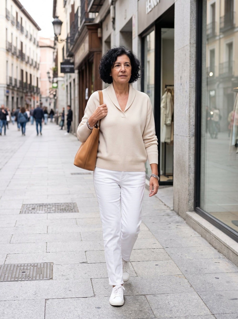 Antonia, jersey de cuello en v en color crema