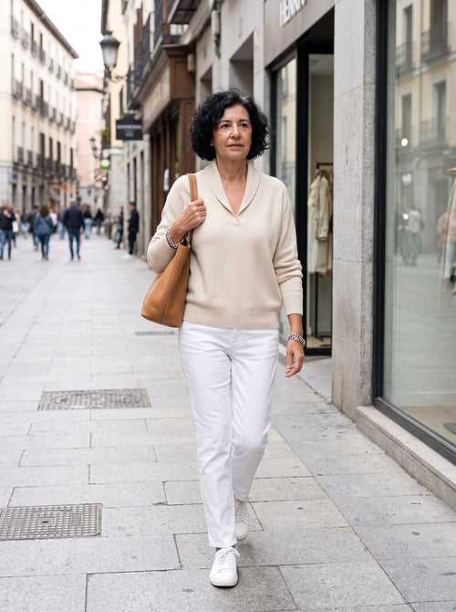 Antonia, jersey de cuello en v en color crema