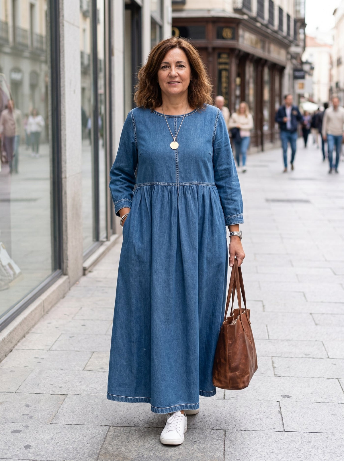 Denia, vestido vaquero largo en color azul