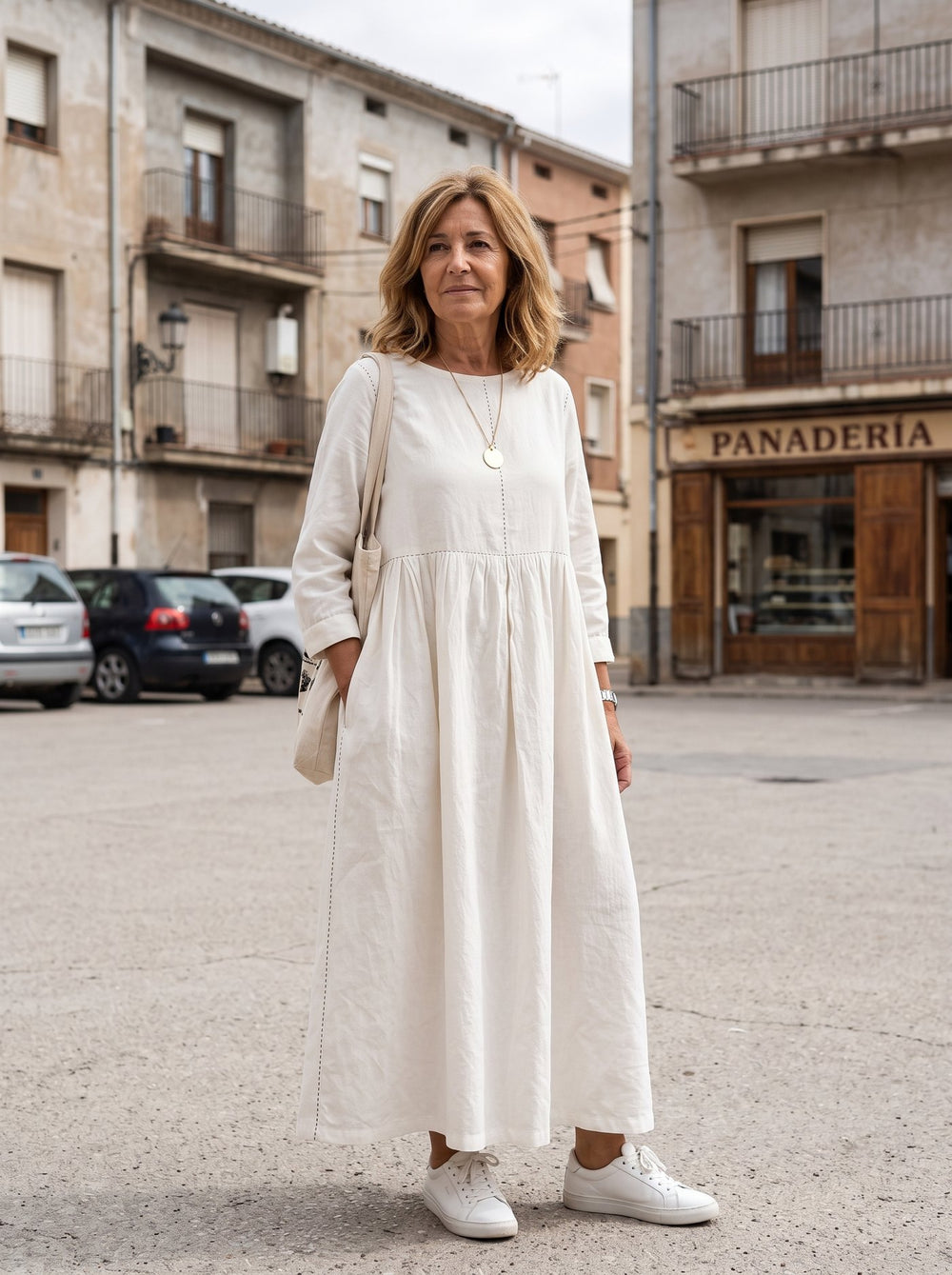Denia, vestido vaquero largo en color blanco