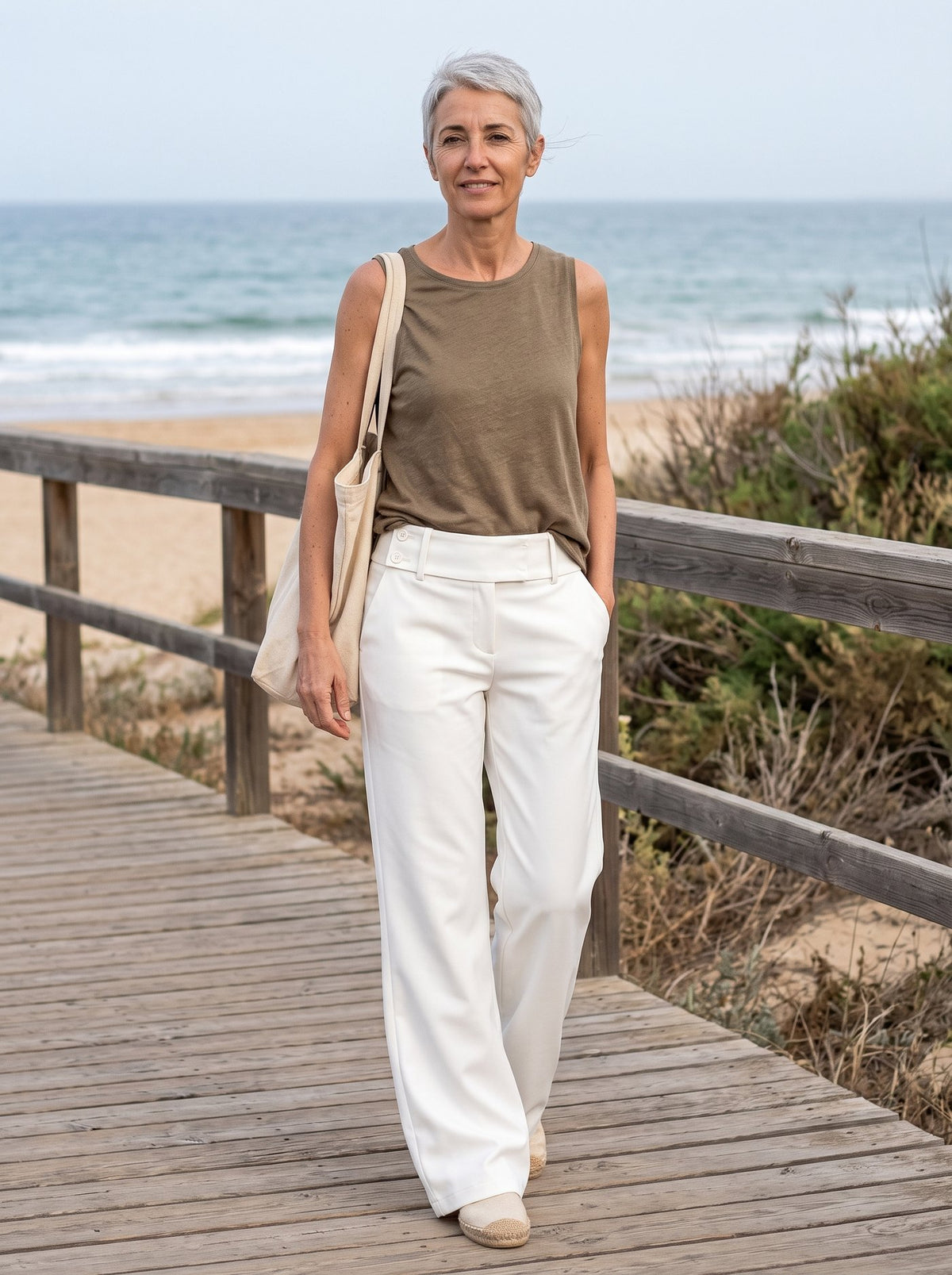 Duna, pantalón ancho relajado en color blanco