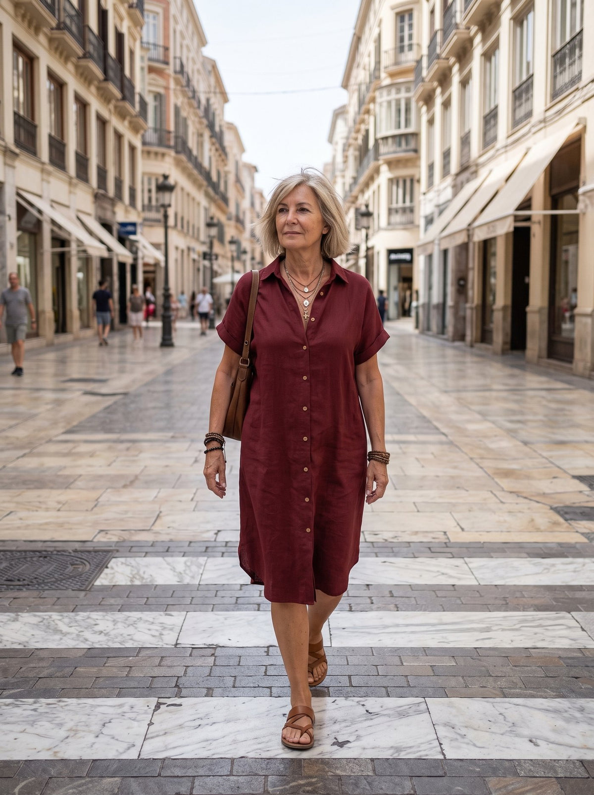 Evangeline, vestido camisero midi en color burdeos