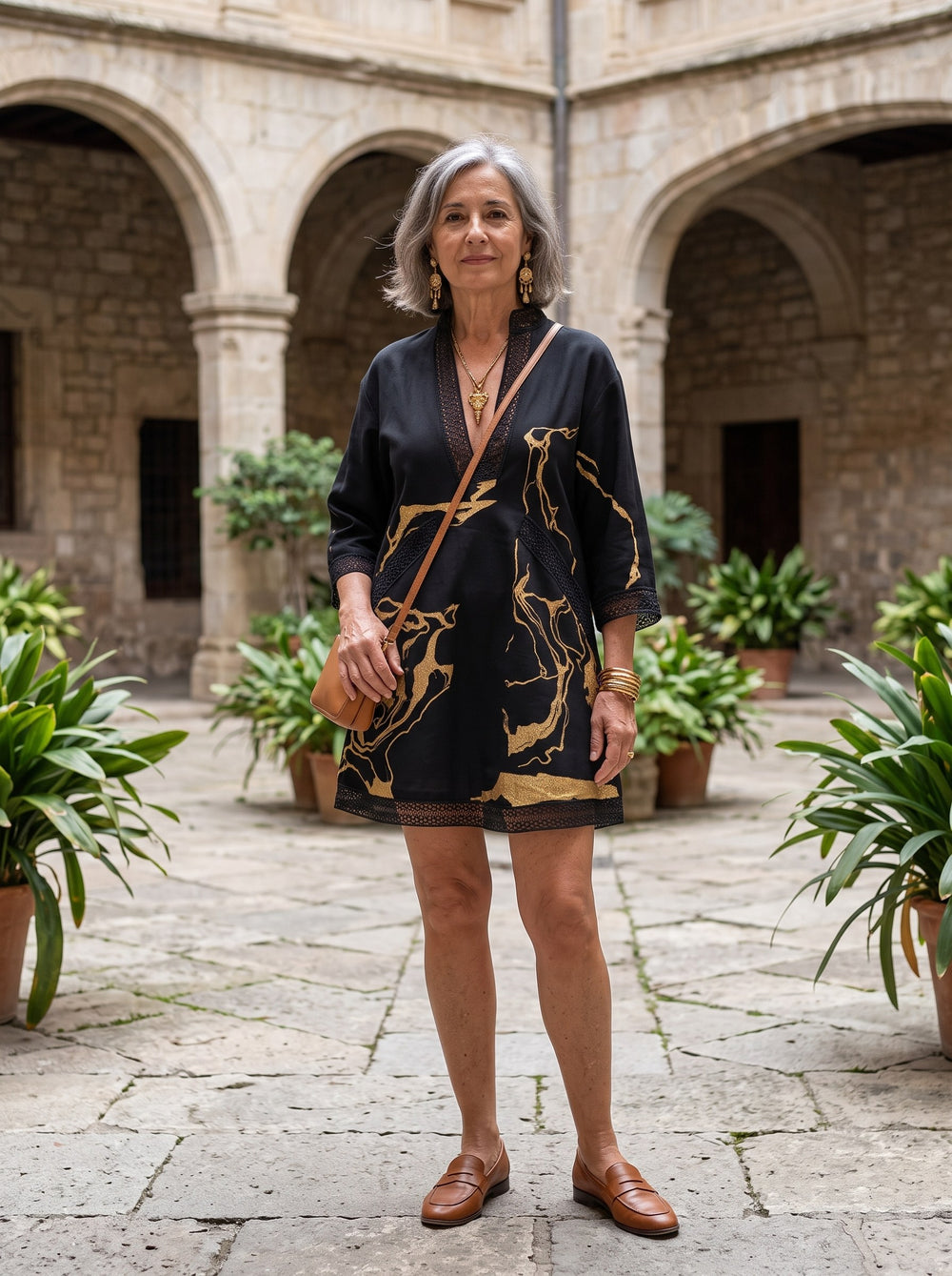 Goldie | Vestido corto estampado con escote en V - Negro