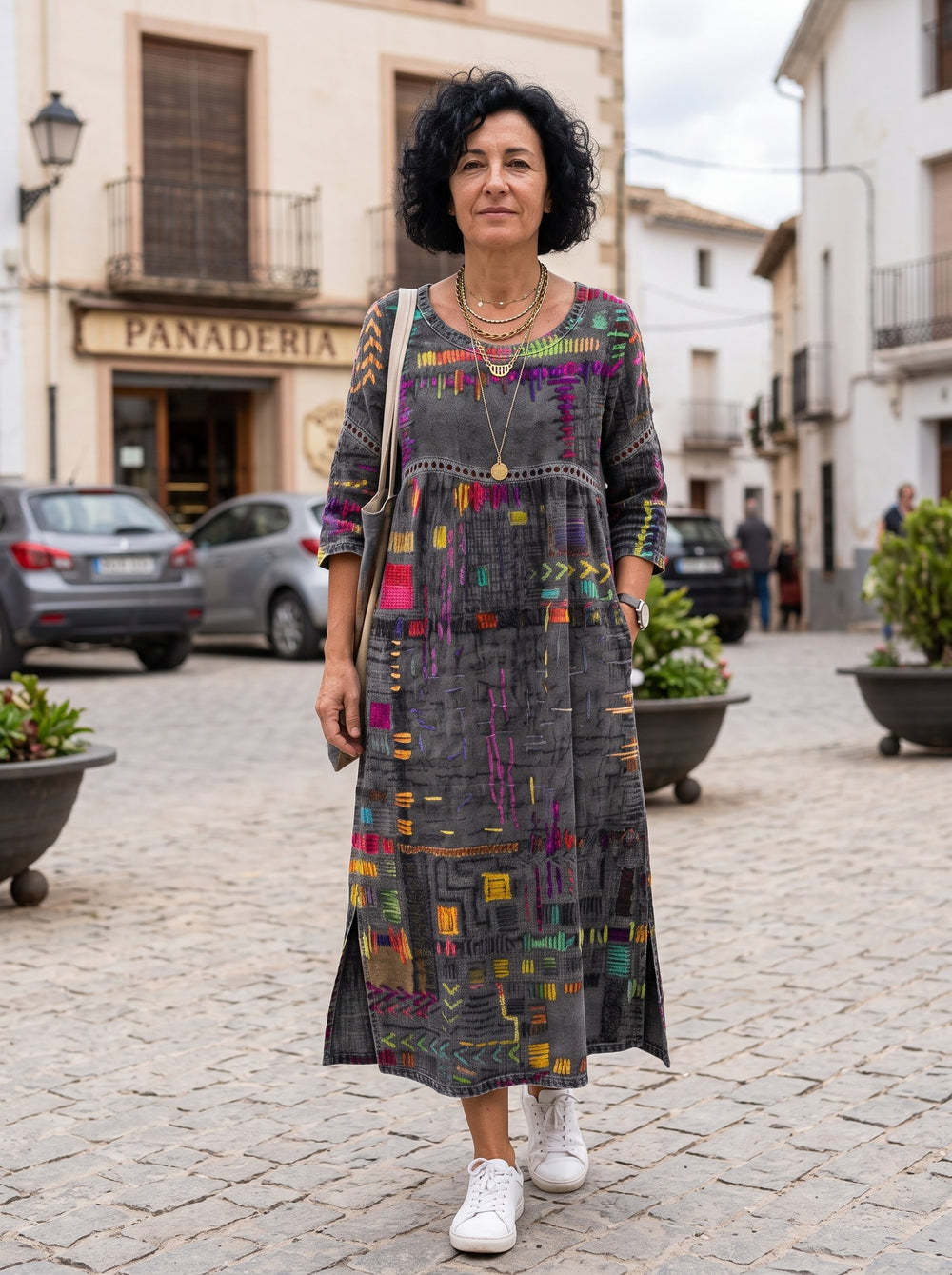 Manuela | Vestido patchwork - Gris