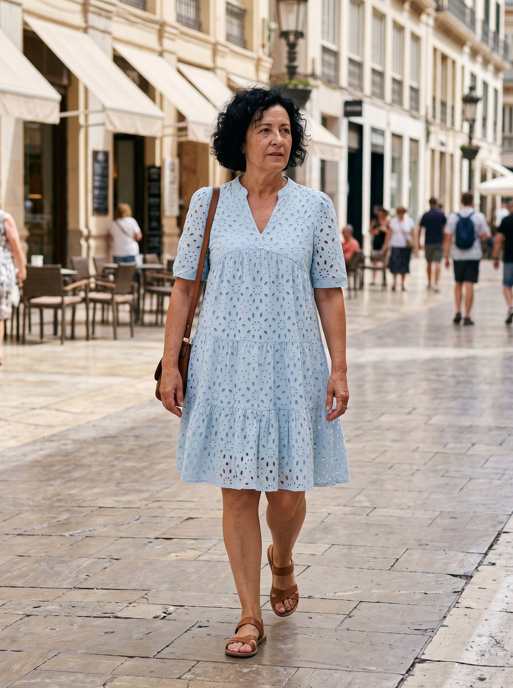 Marilyn, vestido de verano con volantes en color azul claro