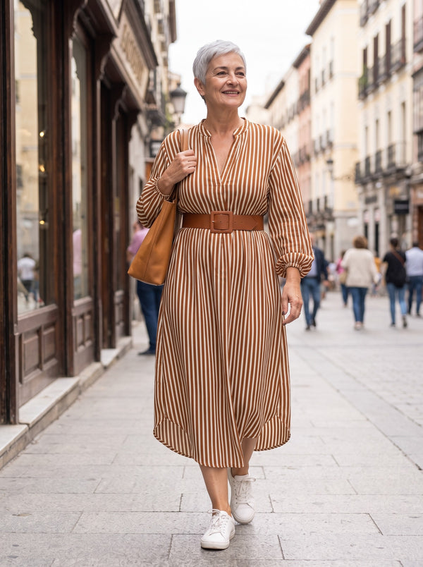 Sienna | Vestido camisero midi a rayas con cinturón