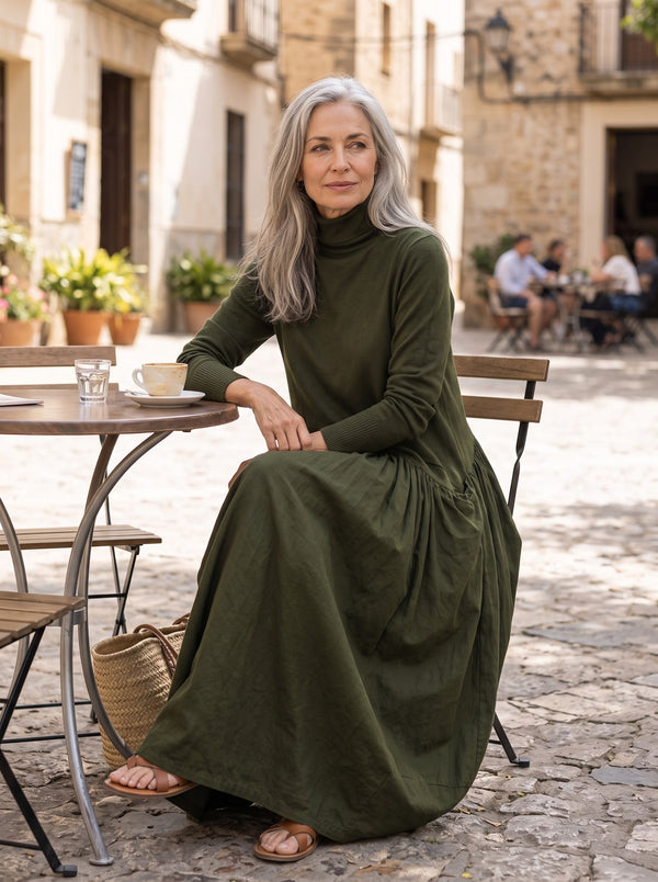 Sloane | Vestido largo de cuello alto con bolsillos