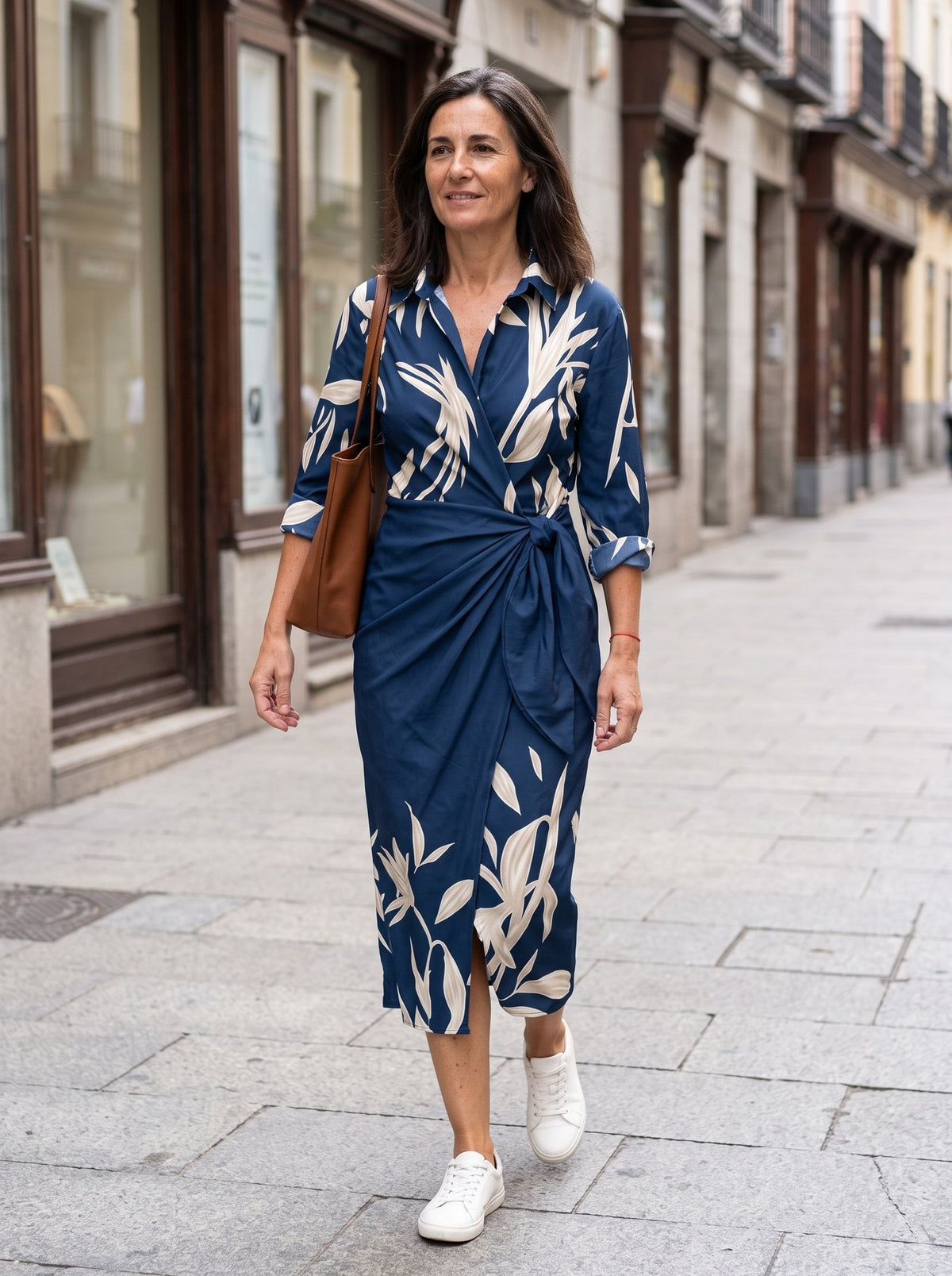 Amalfi, vestido midi favorecedor en color azul oscuro