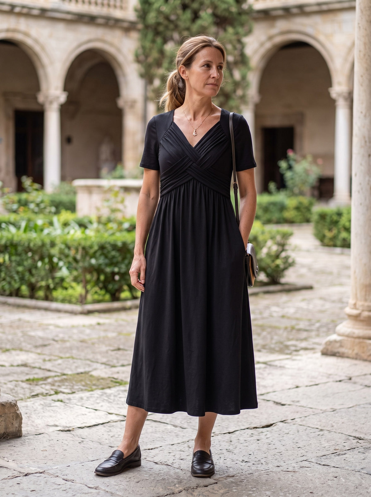 Inés | Vestido midi evasé - Negro