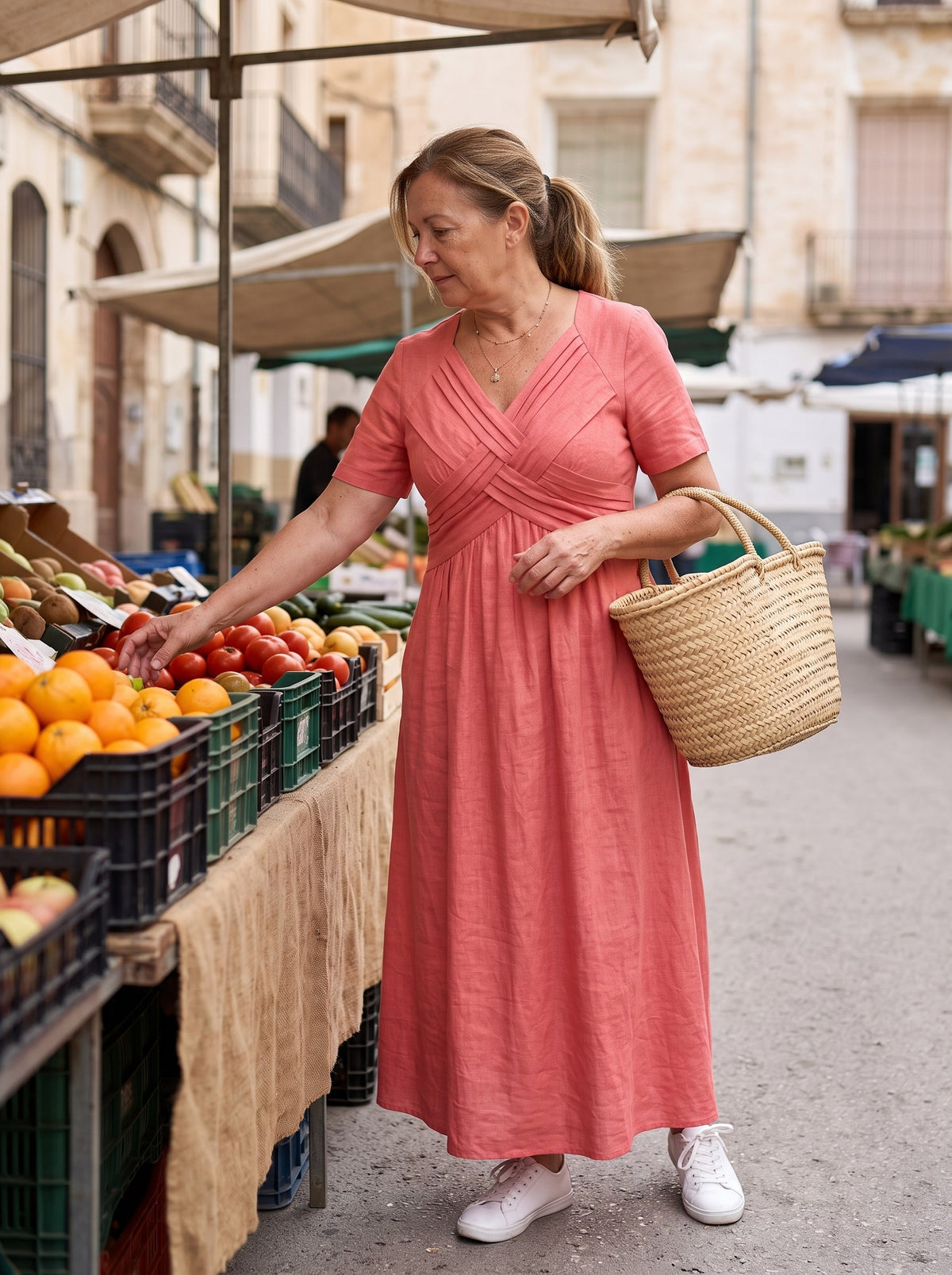 Inés | Vestido midi evasé - Rosa