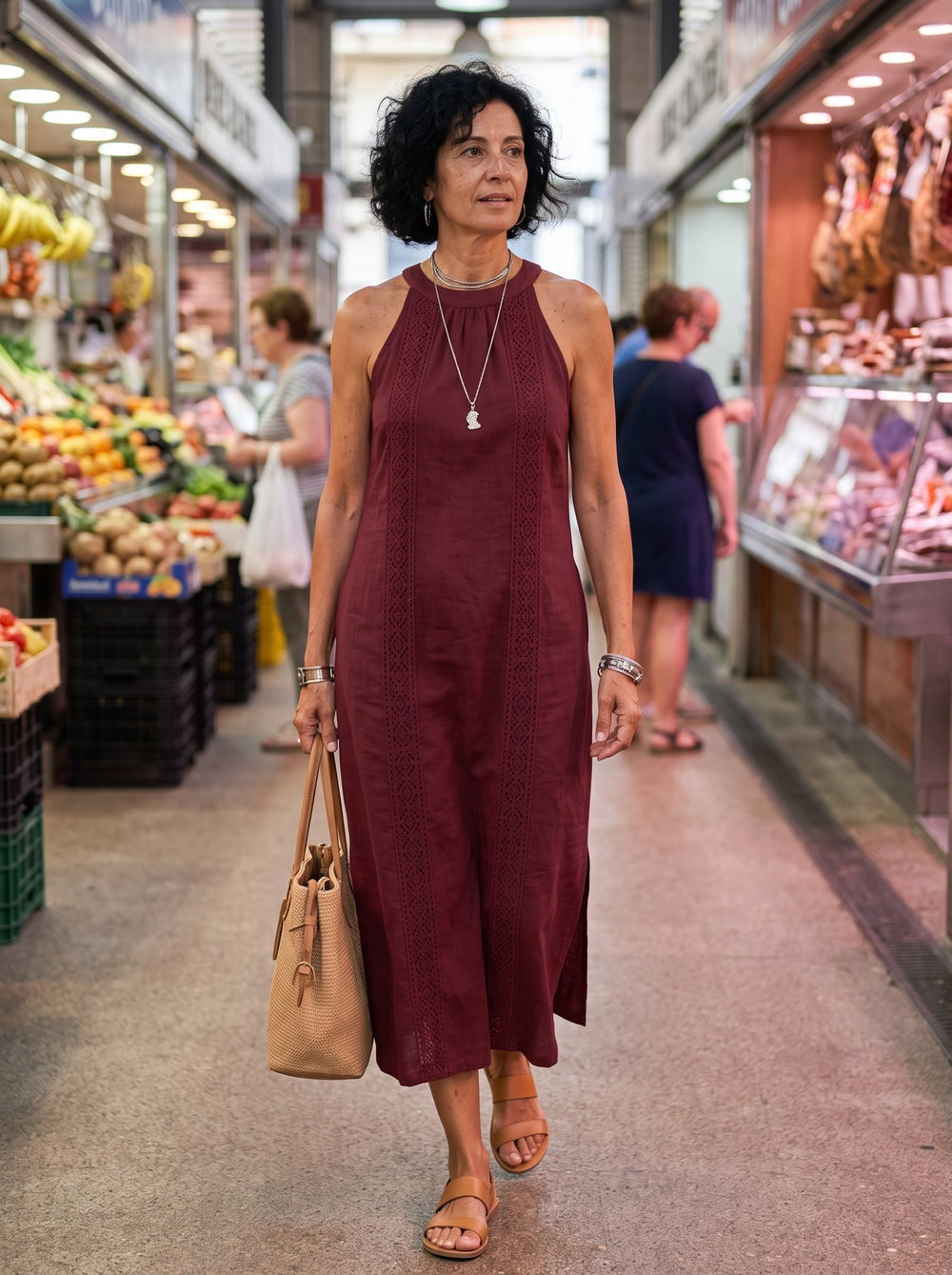 Juniper, vestido midi en color rojo