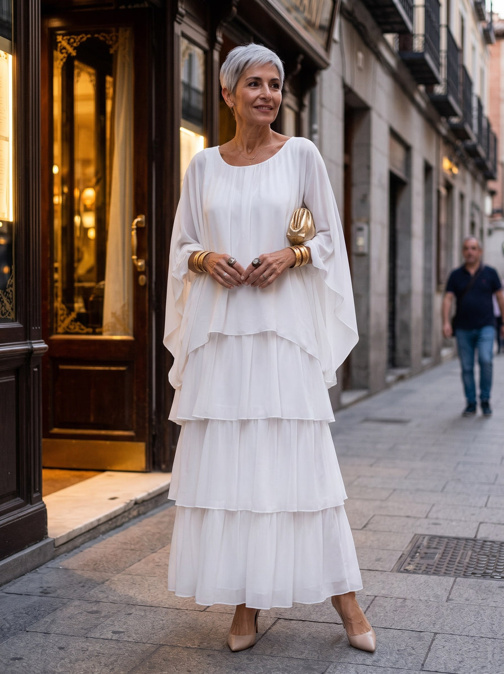 Larissa | Vestido largo con caída - Blanco