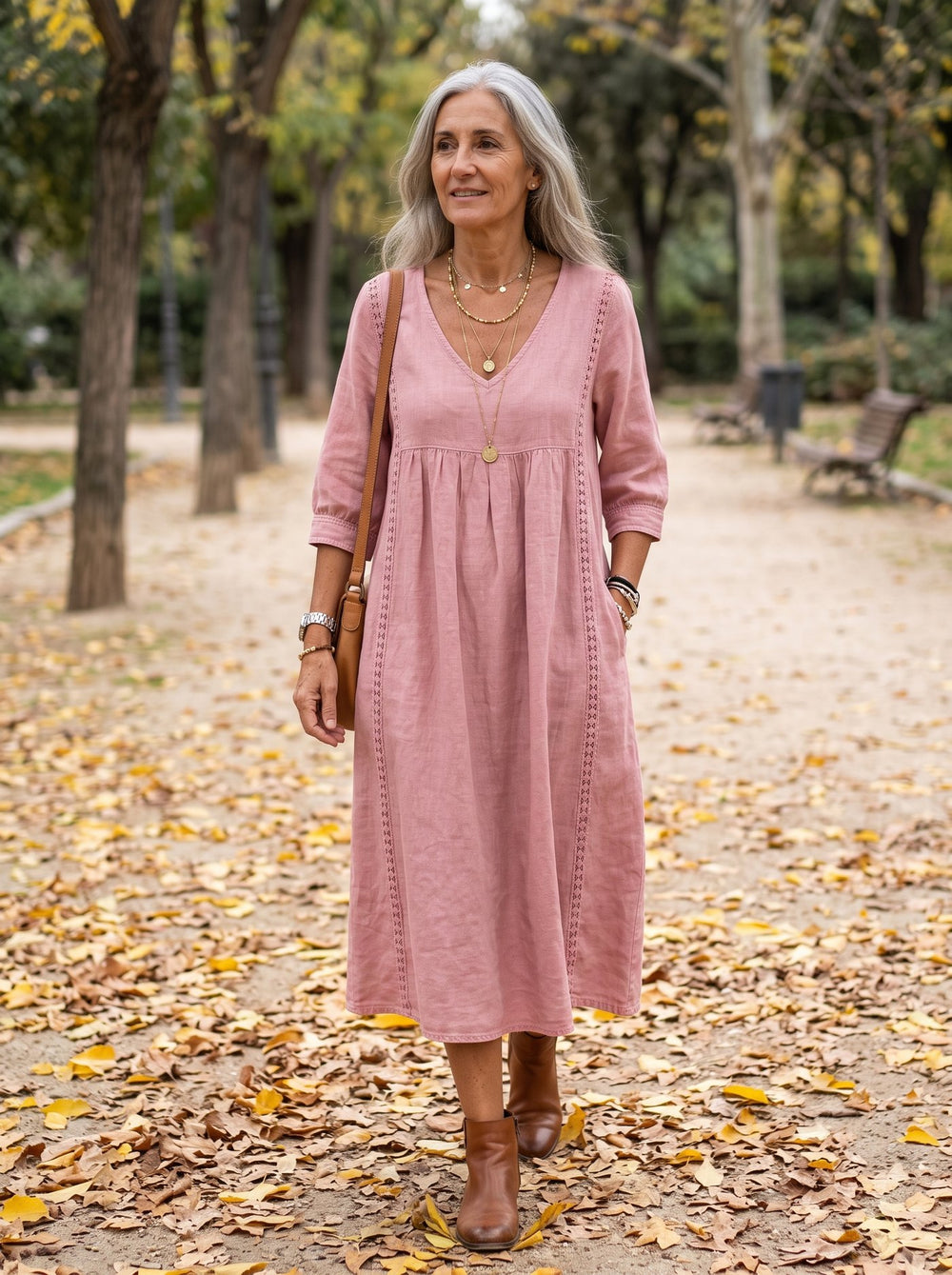Valeria, vestido midi cómodo en color rosa