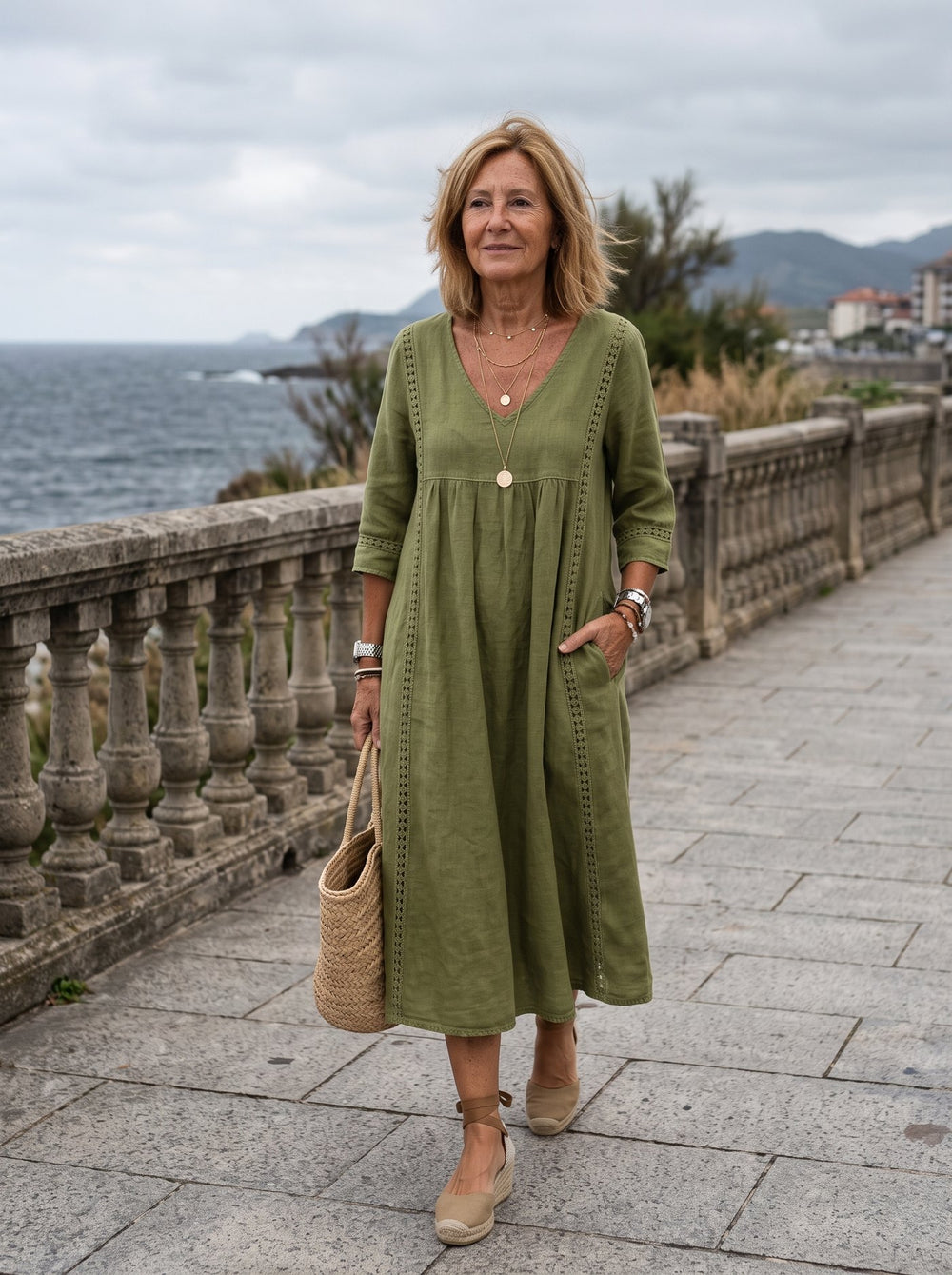 Valeria, vestido midi cómodo en color verde