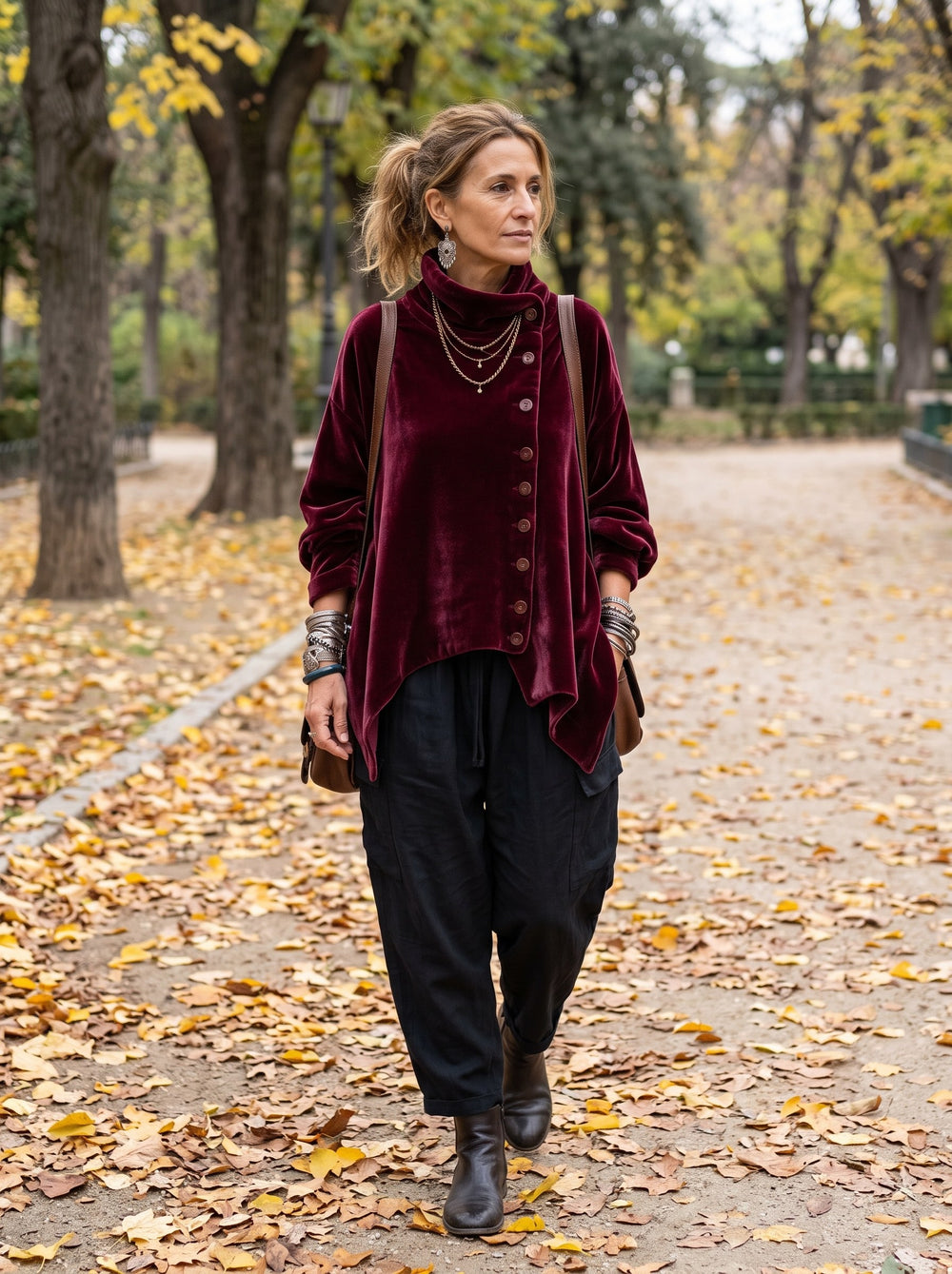 Velia | Top de terciopelo con cuello alto - Burdeos