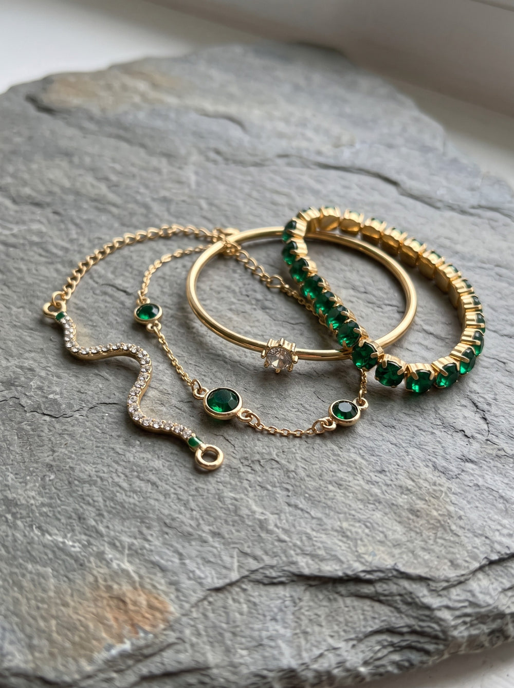 Victoria | Set de pulseras vintage con circonitas verdes