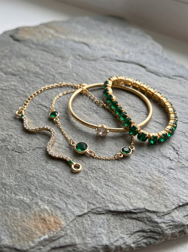 Victoria | Set de pulseras vintage con circonitas verdes